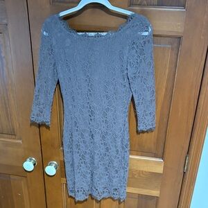 Boston, proper light brown size 8 lace covered knee length dress